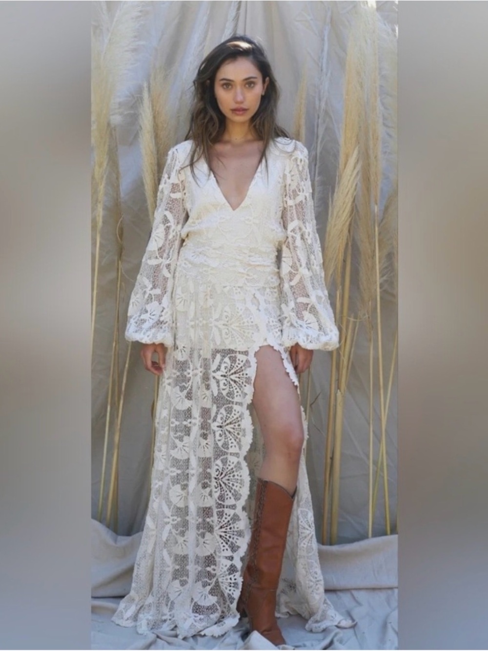 New Jen’s Pirate Booty Reflection Lapis Maxi Gown Lace Dress Natural Ivory L
